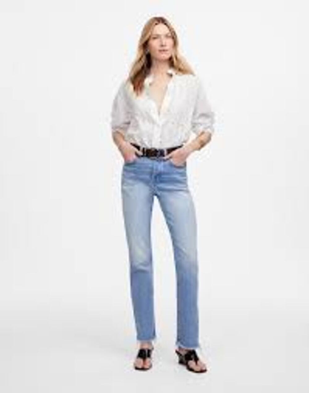 Madewell 90's Straight Leg High Rise Raw Hem Jeans- Light Wash- Women's 26P